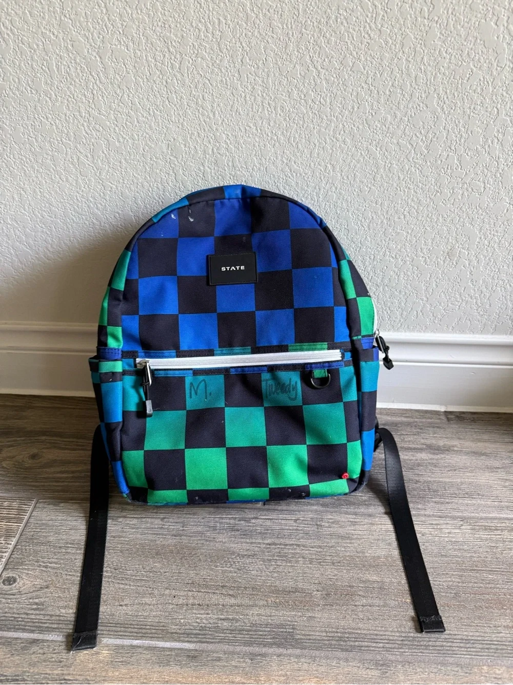 STATE Blue and Green Checkered Mini Backpack